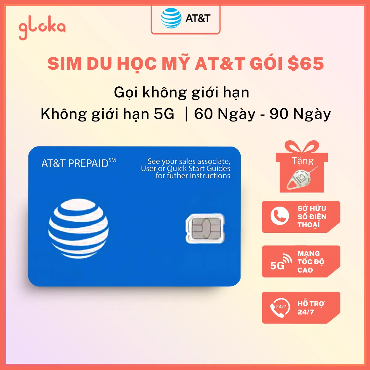 Sim Định Cư Mỹ AT&T - Gói 65 USD
