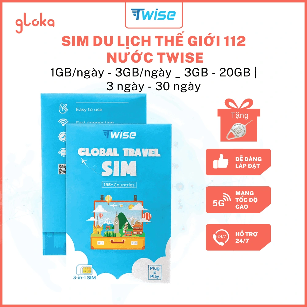 Sim du lịch Thế giới 112 nước Twise gói 3 ngày - 30 ngày