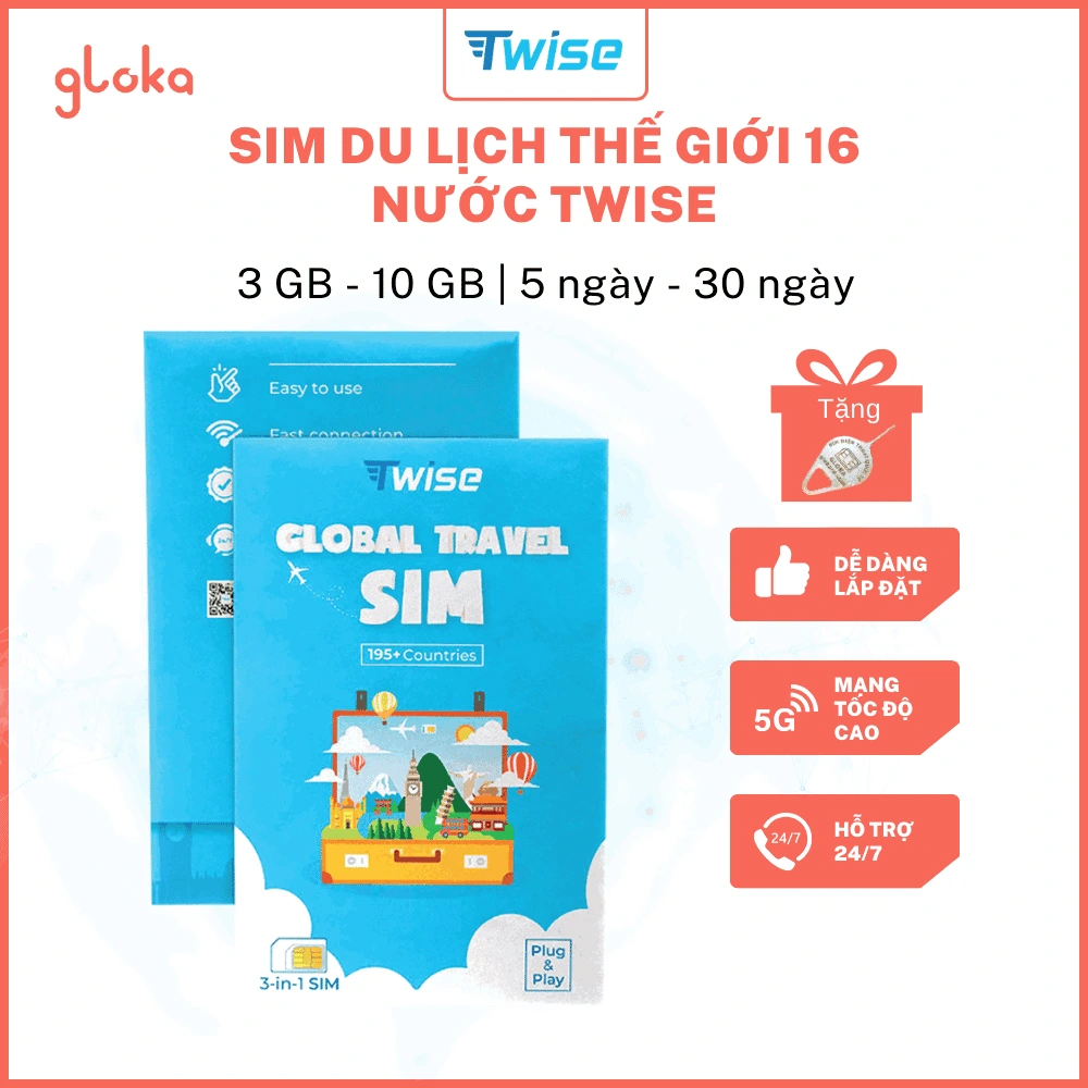 Sim du lịch Thế giới 16 nước Twise gói 5 ngày 30 ngày