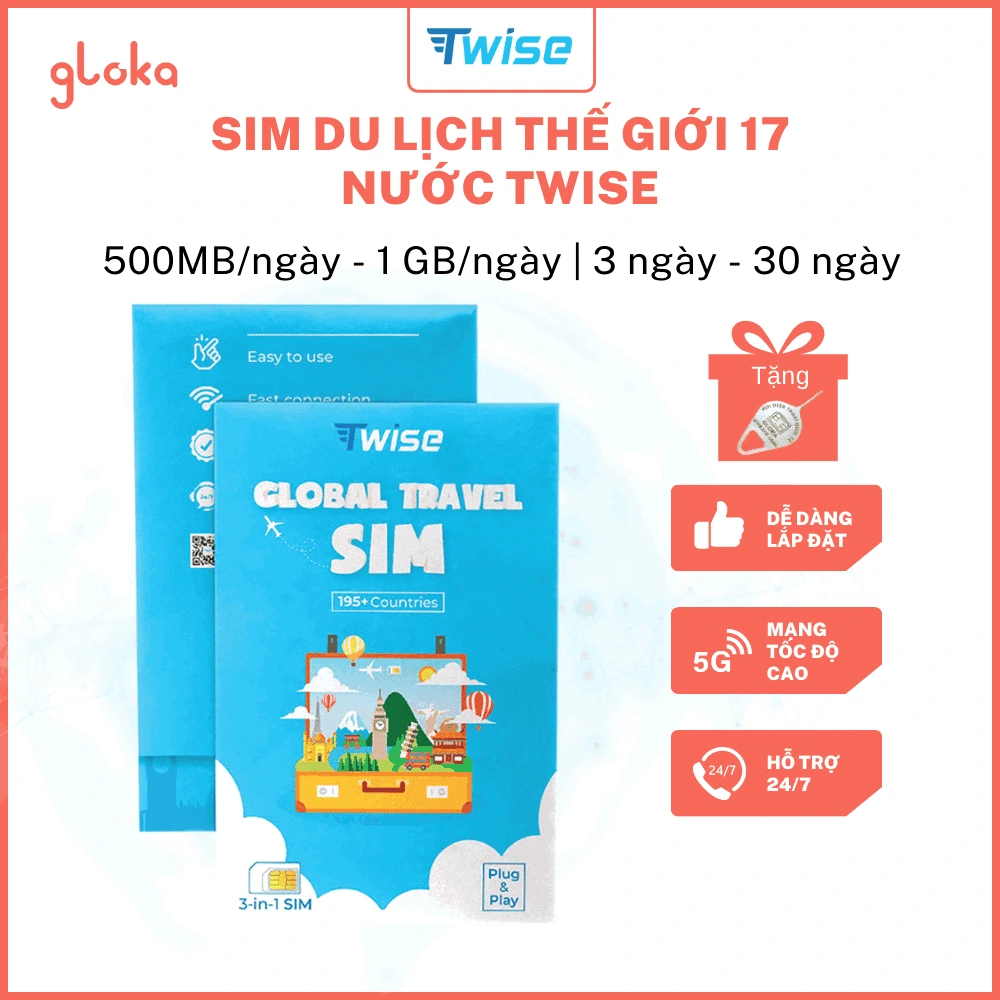 Sim du lịch Thế giới 17 nước Twise gói 3 ngày - 30 ngày