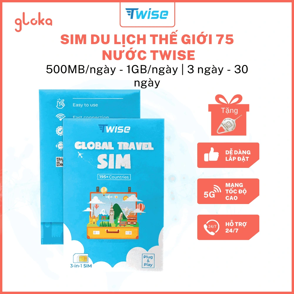 Sim du lịch Thế giới 75 nước Twise gói 3 ngày - 30 ngày