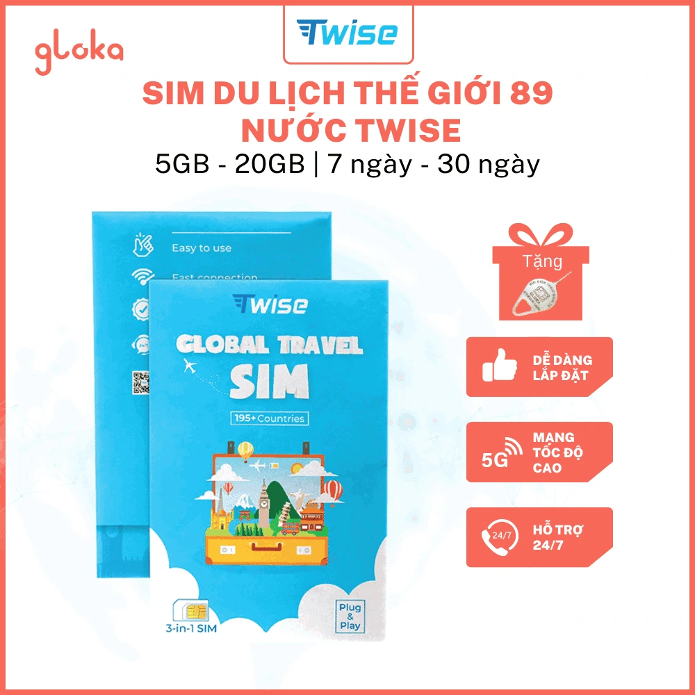 Sim du lịch Thế giới 89 nước Twise gói 7 ngày - 30 ngày